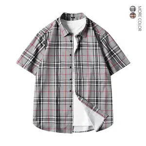 European and American neutral retro plaid casual shirt men, plaid pattern fashionable and simple summer trend lapel shirt design, loose and comfortable version to meet diverse needs