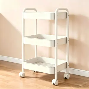 Heavy Duty Metal Utility Cart, 3-Tier Rolling Storage, Easy Assembly, Office File Organizer, Printer Stand, Home Workstation Shelf, Classroom Mobile Trolley, Teacher Supplies, Art Studio, Work From Home Essentials, Lockable Smooth Glide Wheels, Pink/White