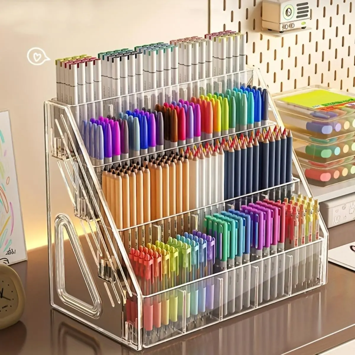 Multi-Compartment Acrylic Pen Organizer, Large Capacity Storage Box for Paint Brushes, Markers and Pencils, Marker Holder, Desktop Stationery Sorter for Students, Office and Craft Drawing Supplies, Durable Space-Saving Design, Desk Accessories