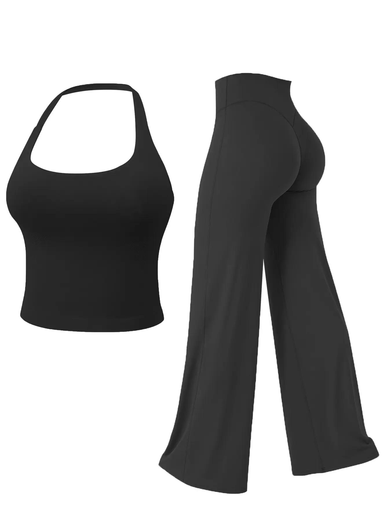 Women's 2-Piece Sports Set ✨ Seamless Halter Top with Removable Pads + High Waist Butt-Lifting Straight Leg Pants, Breathable Quick-Dry Slim Fit Yoga Outfit for Gym, Running & Outdoor Wear