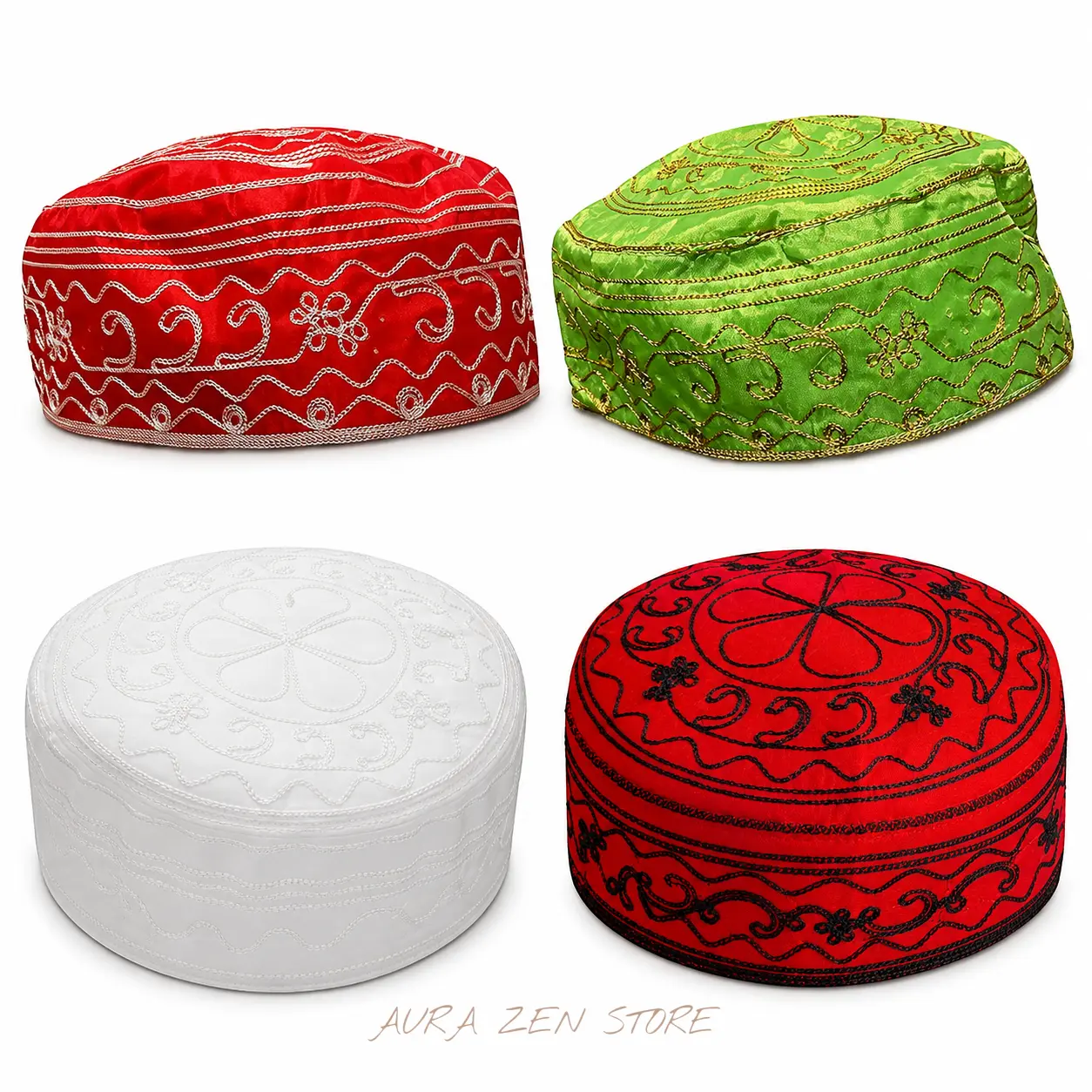 Gorros de Santo Santeria Yoruba Ifa Babalawo Hats, Embroidered Ceremonial Religious Cap for Orisha Altar, Ritual, Prayer & Spiritual Practice, Light Fabric, Multiple Colors
