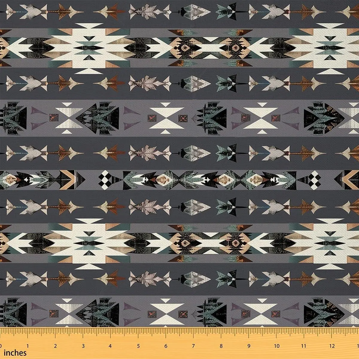Southwestern Aztec Flannel Fabric Soft,Vintage Indian Upholstery Fabric Chair Sofa,Rustic Decorative Fabric,Grey White Decor Quilting Sewing,Not Stretchy