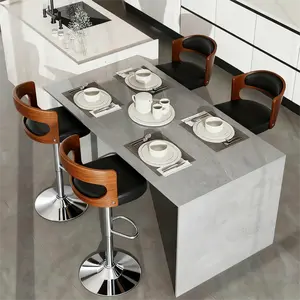1pcs/2pcs Modern PU Leather Swivel Bar Stools for Kitchen Counter Adjustable Bentwood Barstools with Back & Footrest for Bar Dining Room