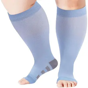 Plus Size Open Toe Compression Socks 15-20 mmHg Wide Calf Knee High Support for Women Men Everyday Use