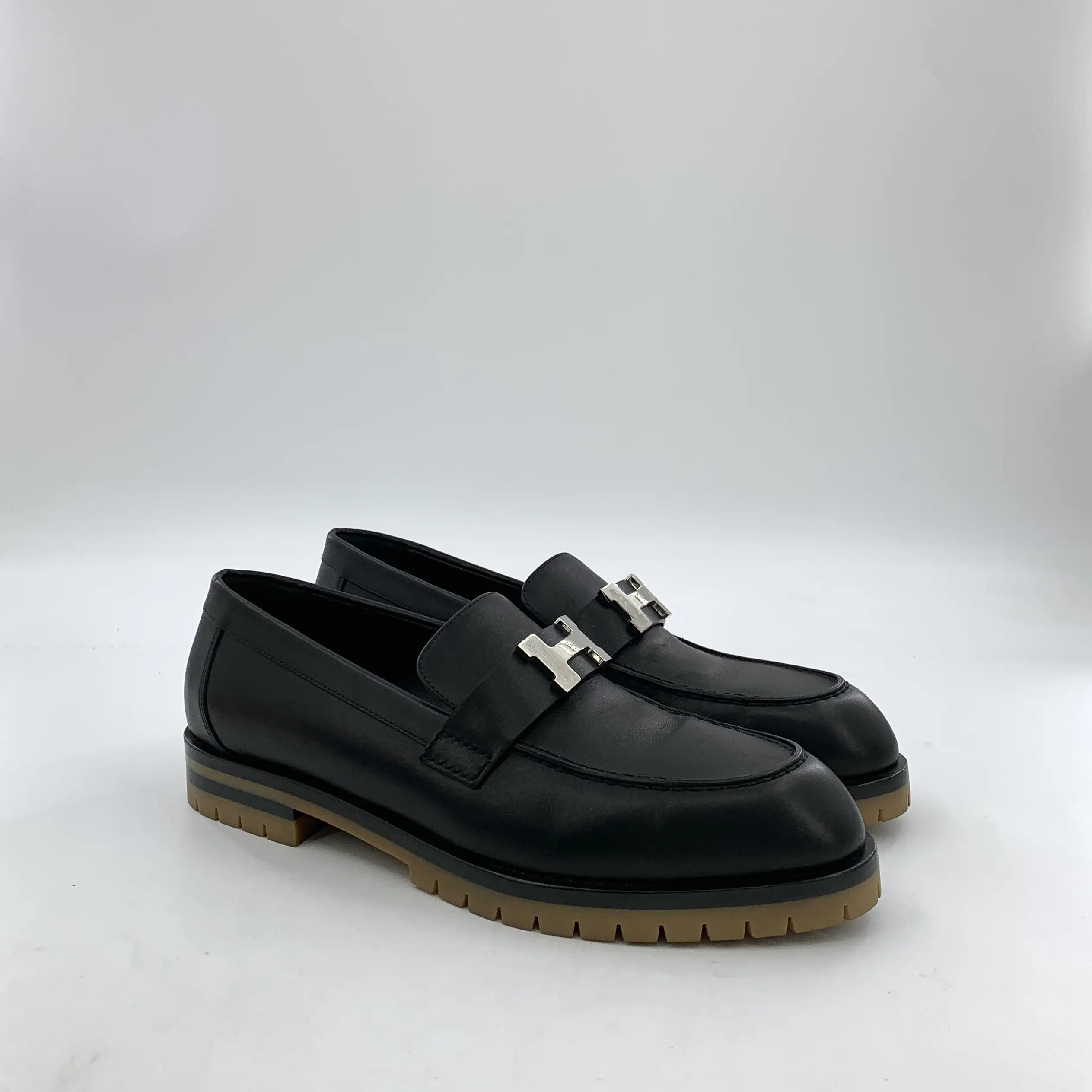 RDLTS- Hermès Faubourg Black H Buckle Leather Loafers Size US 8.5