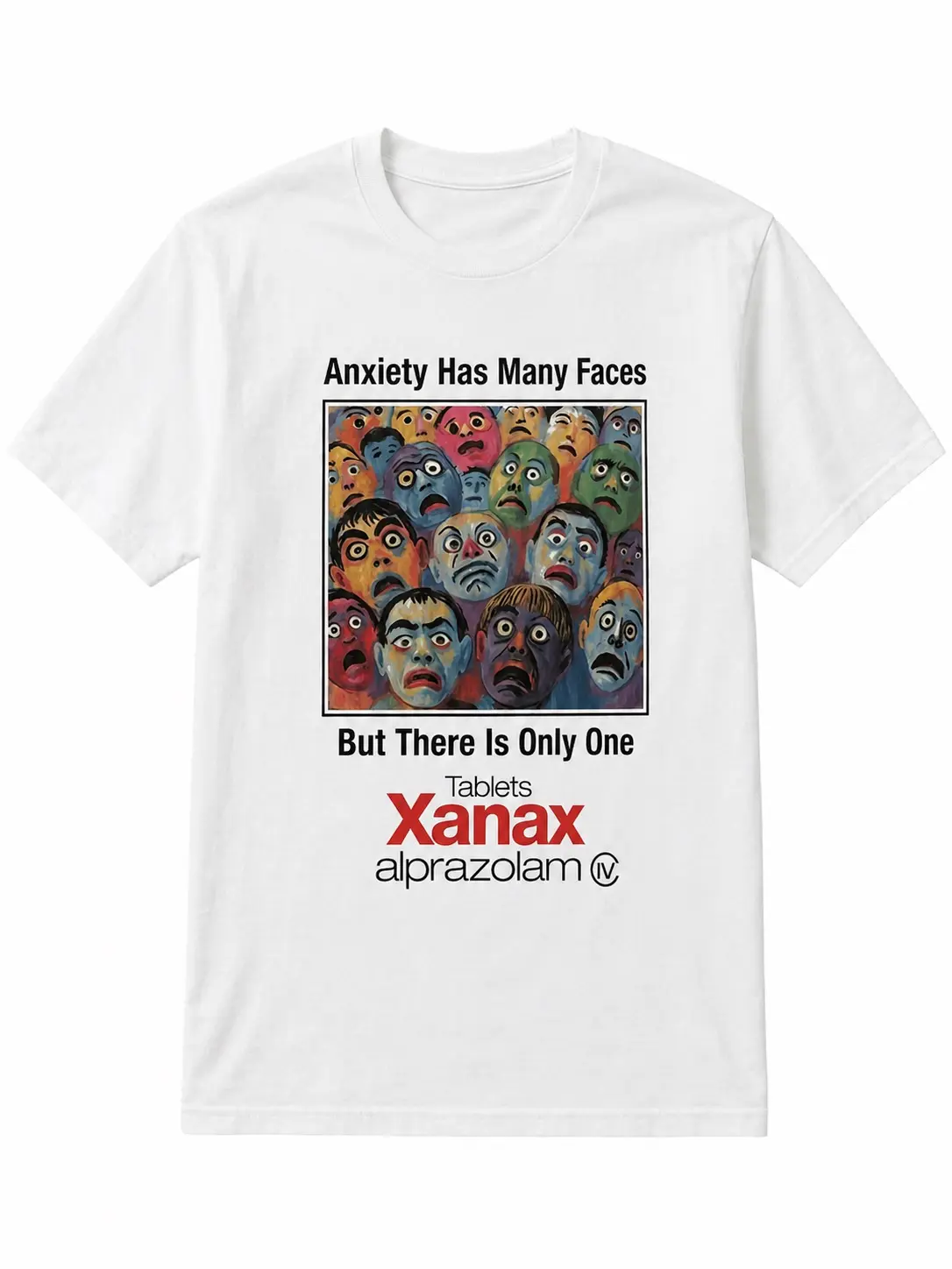 Anxiety Has Many Faces T-Shirt, Colorful Expressionist Faces Graphic Tee, Mental Health Awareness Art Shirt, Unisex White Tee