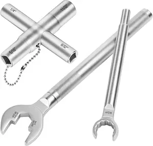 3-in-1 Plumber wrench & 4 Way Sillcock Key, 2-Pack, for Valve, Faucet nuts, and Spigots