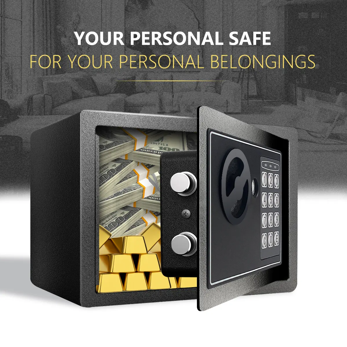 Personal Electronic Safe Cash Box with Lock - Digital Locker Lock, Keypad + Keys, Sensor Light, Money Bag, Office/Furniture Storage Solution, Great Gift (Black/Silvery) Vault Safe Box Cash Box With Lock