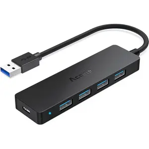 4-Port USB 3.0 Hub, Ultra-Slim USB Hub with USB-C  Port[/ Not Supported], USB Port for MacBook,  Pro, iMac,  Mini, XPS, PC, Laptop, Flash Drive, Mobile HDD