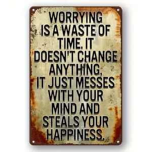 Vintage "Less Worry, Live More" Inspirational Quote Lightweight Tin Iron Sign - Home Decor Products Wall Hanging Plaque for Home, Bar, Industrial Art Gift