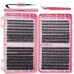 640 Pieces Individual False Cluster Set 30D+40D+50D DIY Eyelash Extensions D Curl Long with Adhesive and Sealer Lash Tweezers and Brush DIY Individual False Clusters at Home
