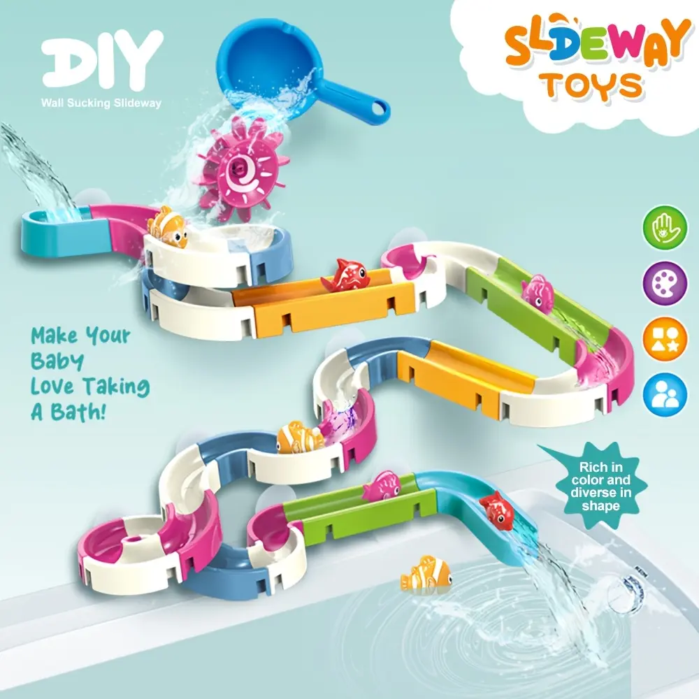 Multilayer Slide Interactive Track Assembly Bathtub Toys for Fun Bath Time, Shower Gifts, Development of Hand-Eye Coordination, Christmas Stocking Fillers, Gift Set for Boys And Girls for Water Play in The Bathroom