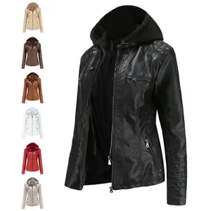 2025 Year New Leather Jacket Women's Spring & Autumn Coat PU Washed Leather Long Sleeve Outerwear Basic Minimalist Hooded Windbreaker Cute Witch Backless Cowl Turkish Gothic Tops(Sheet)