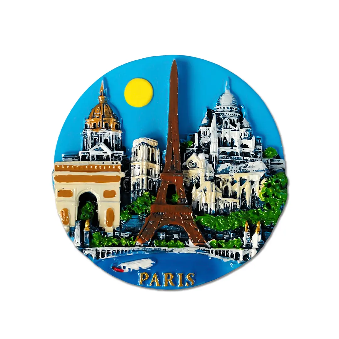 Custom-Shaped Round 3D Durable Resin Adhesive Fridge Stickers - Paris Architecture, Eiffel Tower, Sacré-Cœur, Arc de Triomphe, Animals, Classic Casual Travel Souvenir Gift for Fridge Decor, Room Decor, Door Home Supplies, 3D Sticker