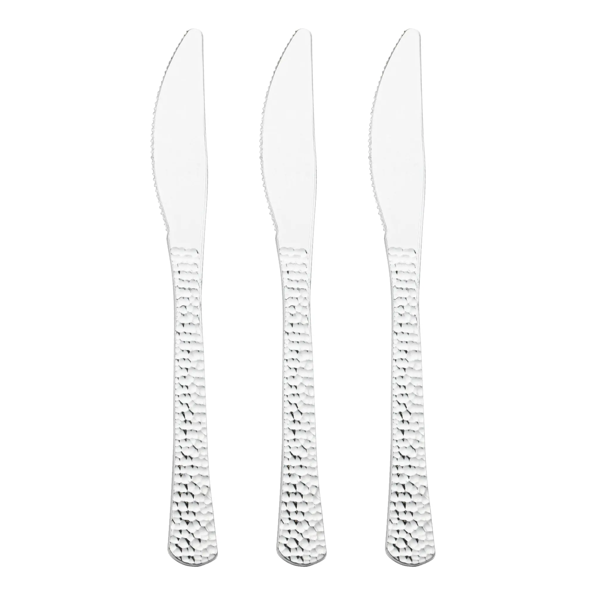 Shiny Metallic Silver Hammered Plastic Knives