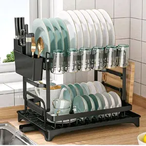 2 Tier Stainless Steel Dish Rack For Kitchen Counter,Dish Racks For Kitchen Counter And Sink - Large Dish Drying Rack With Drainboard & Utensil Holders - Stainless Steel Dish Drainers Home Essentials Kitchen Organization And Storage Kitc