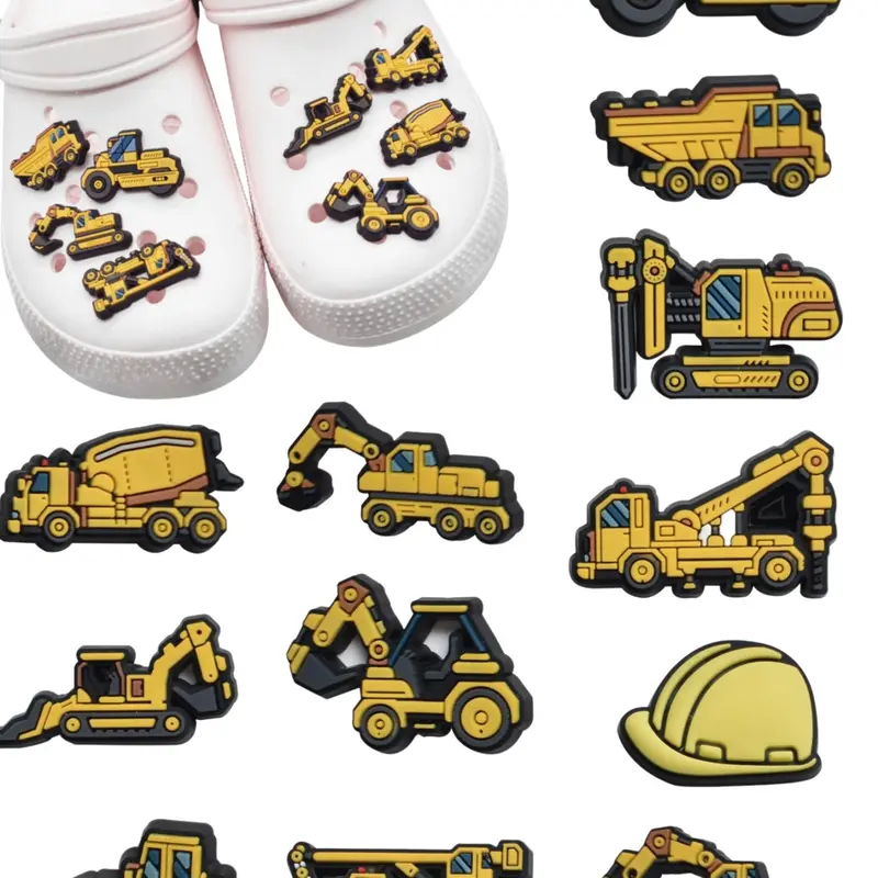 9-Pack & 12-Pack Construction Car Series Cartoon Shoe Charms, DIY Accessories, 3D Resin Animal-Shaped Shoe Decorations, Unisex Gift, Shoe Charm Set