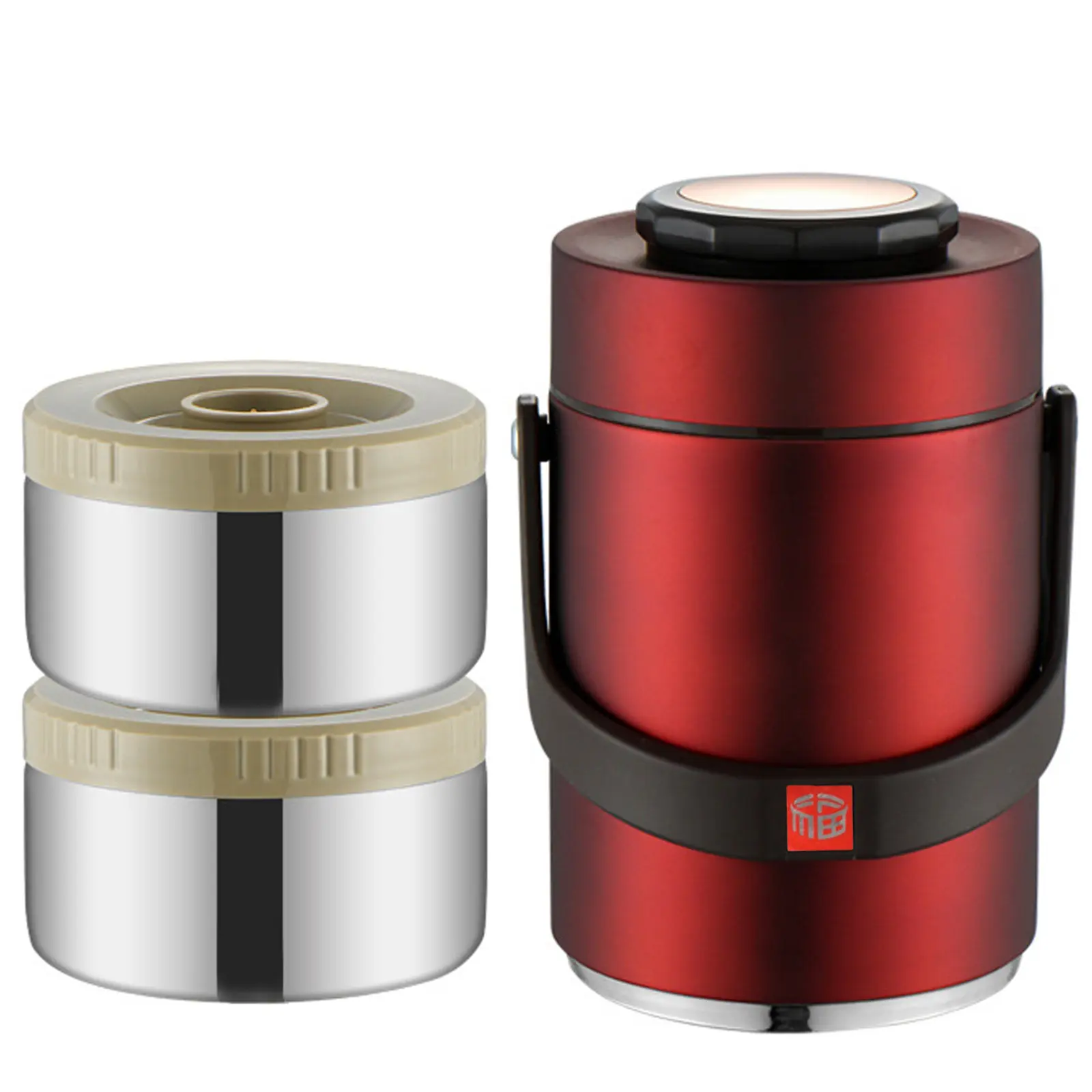 1.5L Red Stainless Steel Airtight Thermal Lunch Box - 2-Tier Stackable Double-Wall Container with Silicone Bowl, Insulated Lunch Compartment, Lid for School, Office Kitchen Tableware