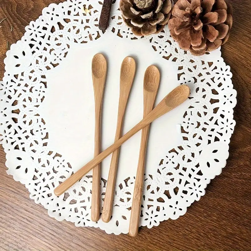 1pc Wooden Jam Spoon, Natural Durable Baking Poon, Long Handle Stirring Scoop, Seasoning Spoon, Coffee Spoon, Milk Spoon, Salad Spoon, Wood Spoons for Cooking, Honey Mixing Scoop, Bamboo Material, Tableware, Kitchen Accessories