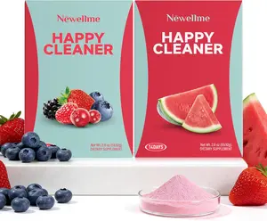 NEWELLME Happy Cleaner Greens Superfood Powder Packets, Sugar-Free Fiber Drink Mix for Gut Health, Digestive Health & Bloating Support, Prebiotics, Probiotics & Enzymes, Watermelon & Berry, 28 Count