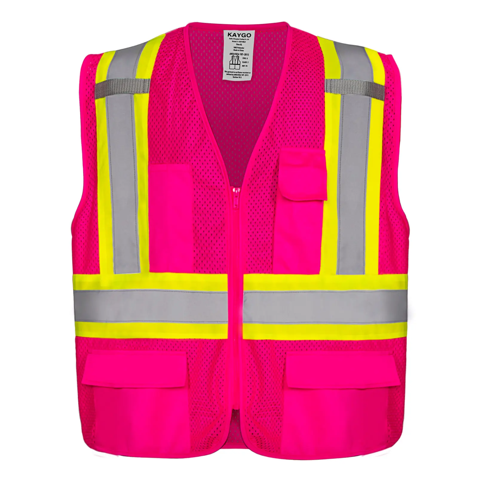 KAYGO Reflective Safety Vest KG0100 - Neon Pink Crossing Guard Vest, 360° Reflectivity, ANSI Type R Class 2, Non-FR Work Safety Equipment for Construction, Construction Gear