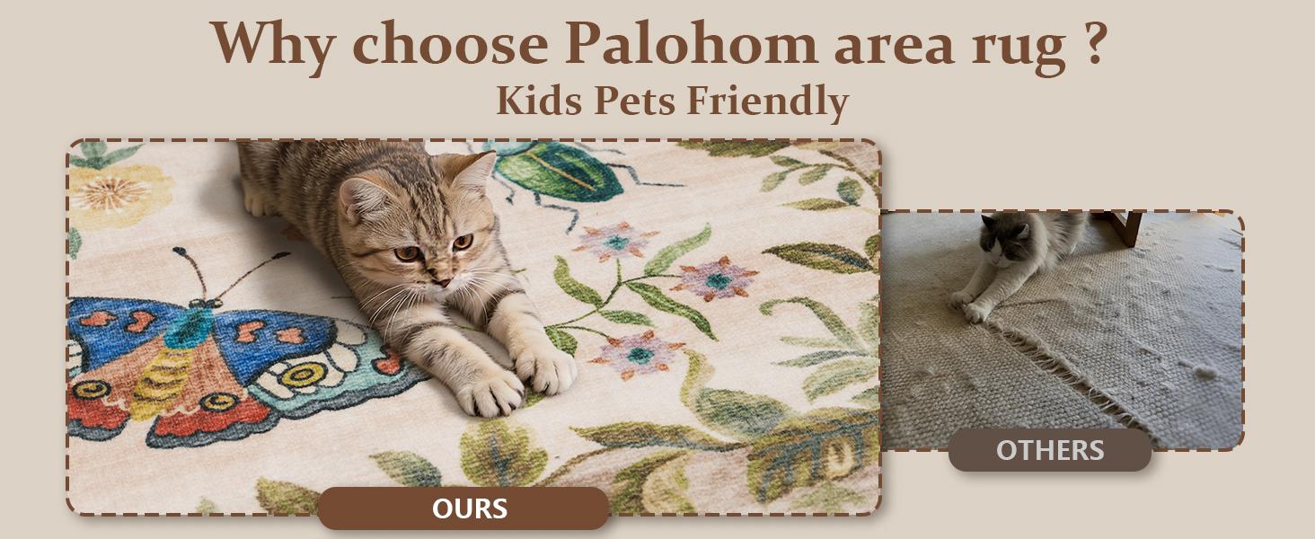 palohom Washable Area Rugs for Living Room Non Slip Bedroom Rug Carpet Low Pile Soft Non Shedding Lightweight Faux Wool Pink Floral Rug for Entryway Dining Room Under Table Rug Runners for Hallway Kitchen Nrsery Stain Resistant Easy Care Indoor Home Decor