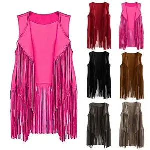 Fringe Vest Soft Cowgirl Vest Sleeveless Cropped Fringe Jackets Brown Tassel Vest Hippie Costumes Womenswear Tops Can be used with raincoat