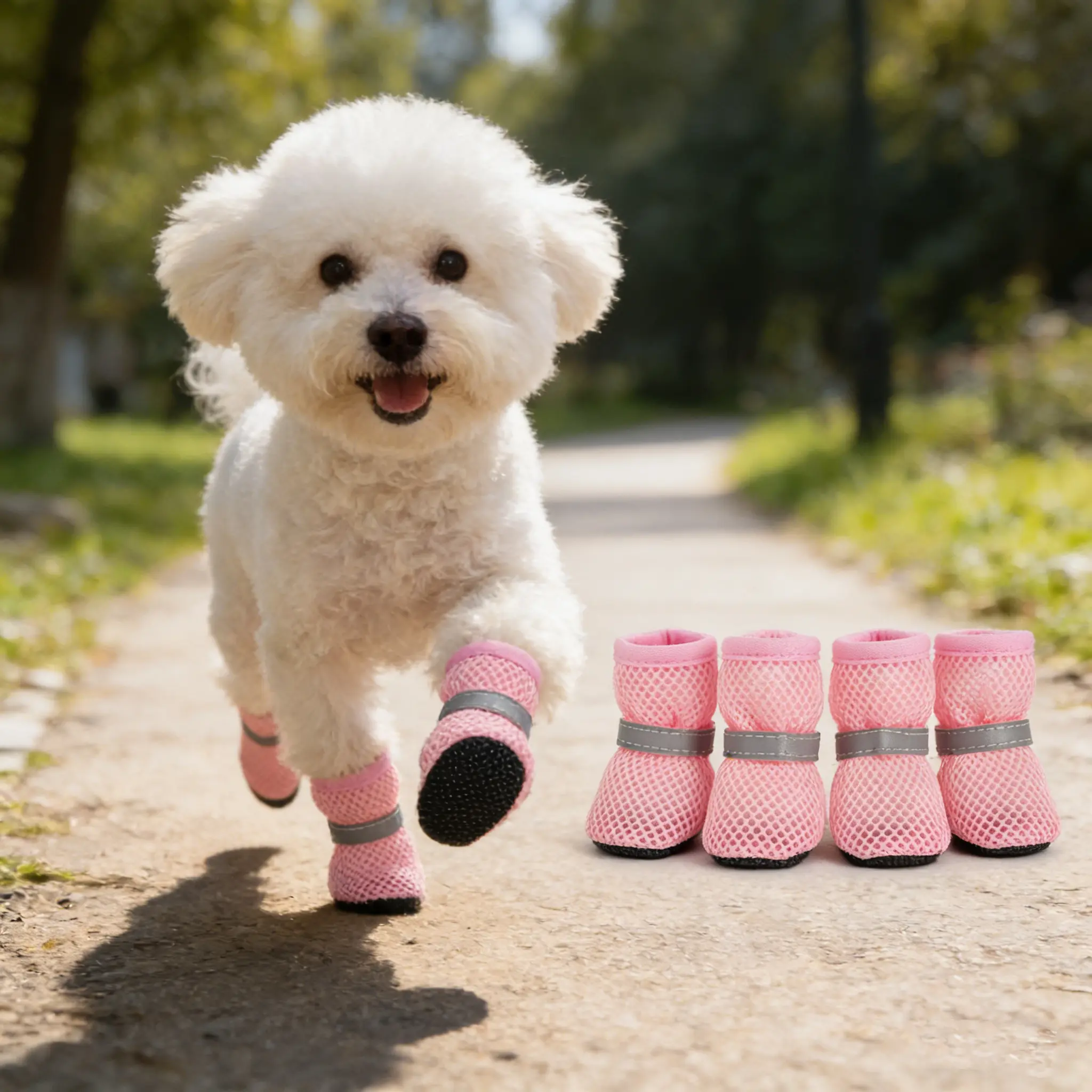 Small Dog Mesh Boots, Summer Airy Mesh Helps Paws Stay Cool, Anti-Slip Wear-Resistant Walking Paw Covers for Bichon Poodle, Outdoor