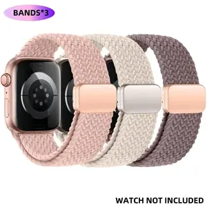 3-Pack Magnetic Braided Solo Loop Watch Strap, Adjustable Nylon Band for Apple Watch All Series Ultra SE 1-11