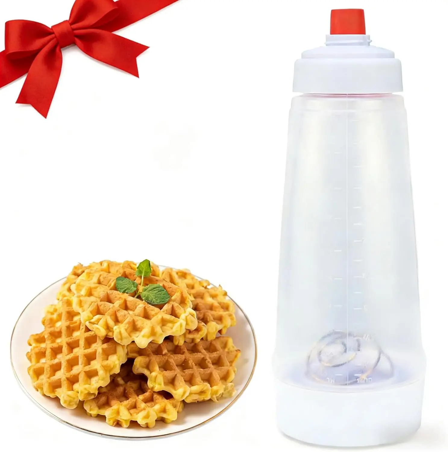 2-in-1 Plastic Pancake Batter Dispenser with BlenderBall & Wire Whisk - 33oz/1L BPA-Free Wide-Mouth Pour, Dishwasher-Safe Kitchen Squeezing Bottle, Durable Family Baking Utensil with Removable Parts for Pancakes, Waffles
