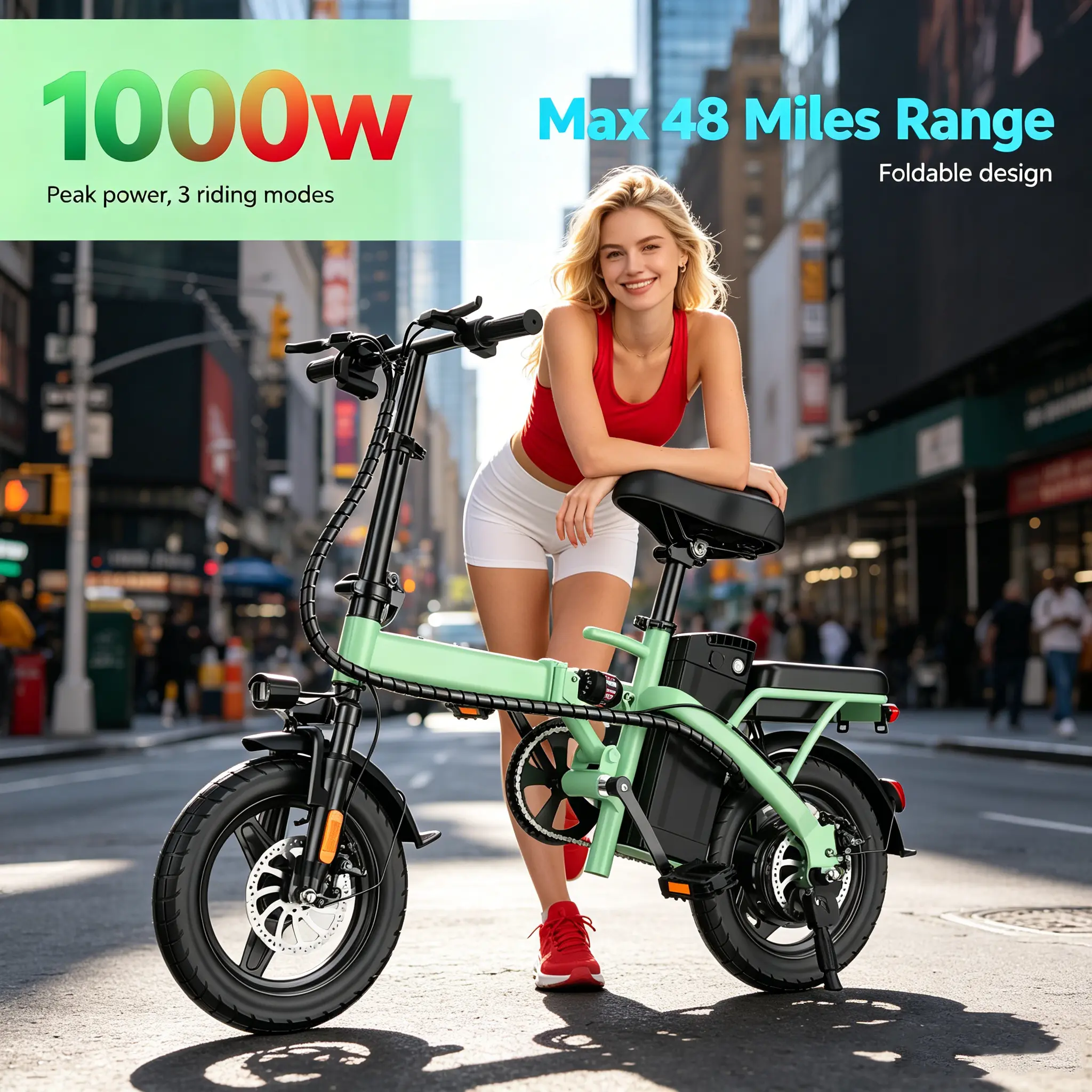 12-Month Warranty E14GRN 45 Mile Range | Portable Folding E-Bike 350W Peak Power,  14" Small Wheel Design, Dual Disc Braking | UL2849 Certified, Puncture-Resistant Battery, 12-Month Warranty