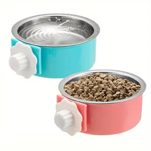2pcs Dog Cage Bowl Pet Cage Feeder Hanging Stainless Steel Removable Pet Cage Water Food Bowl Container Chicken Coop Cup for Cat Puppy Birds Rat Guinea Pig Rabbit Hamster outdoorfun