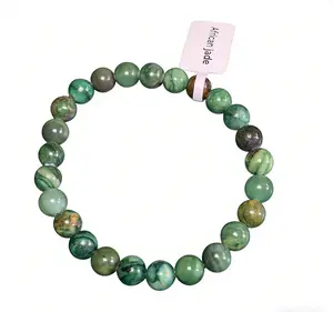 【African Jade】African Jade Bracelet Round Smooth Beads Stretchable bracelet for men women - Ideal for Daily Wear, Meditation, Reiki & Spiritual Growth