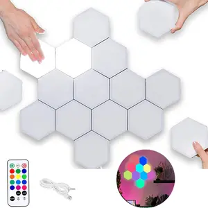 Creative Hexagon Wall Lights Smart Remote Control Touch Sensitive RGB LED Honeycomb Night Lights DIY Modular Assembled Splicing USB Powered Panels for Home Decor Minimalist Design Easy Installation