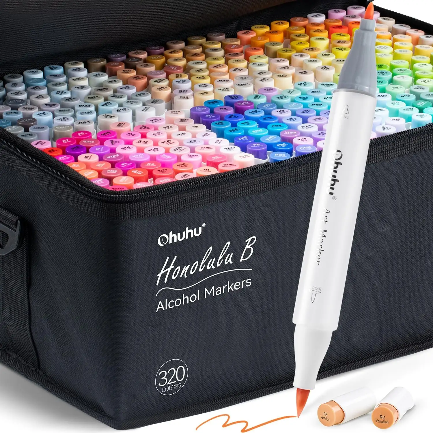 Ohuhu Honolulu B 320-Color Refillable Alcohol Markers – Double Tips, Brush & Fine Tips, Perfect for Artists, Coloring, & Illustration