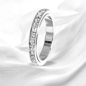 Anxiety Rings for Women and men Titanium Steel Spinner Fidget Band Rings Cubic Zirconia Relieving Anxiety Wedding Promise Lucky Rings Comfort Fit Size 5 to 10 Valentine’s Day gift