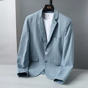 Men's Linen Blend Slim Fit Jacket  Breathable Casual Blazer, Two-Button Notch Lapel, Center Vent for Spring Fall