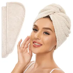 2 Pack Microfiber Hair Towel Wrap for Women, Anti Frizz Quick Drying Hair Turban for All Hair Style, Absorbent and Lightweight (Bright White)