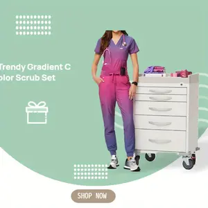 Short Sleeve Pediatric Surgery Scrubs, Stylish Nurse & Doctor Workwear, Perfect for Hospital Settings Revamp Your Scrub Game with Trendy Gradient Color Scrub Set for Women -