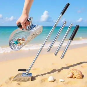 Detachable Long Handle Sand Shovel, Stainless Steel Durable Metal Detecting Tool, Sand Sifter Garden Rake, Beach Digging, Treasure Hunting