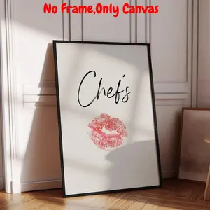 Kitchen Chef Lip Print Letter Print Unframed Painting, 1 Count Vintage Kitchen Wall Art, Wall Decor for Home Living Room Bedroom, Home Decor, Poster, Artistic, Decoration