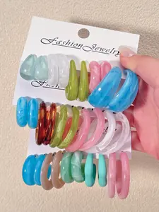 Mixed Color Resin Hoop Earrings, Hoop Earring Sets, Dainty Fashion Jewelry for Party, Daily Clothing Decor, Trendy All-match & Exquisite Jewelry for Birthday Gift