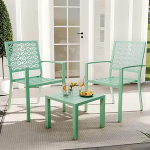 3 Piece Outdoor Bistro Set, Stackable Patio Conversation Set with Square Table and Chair, Waterproof Patio Bistro Set for Indoor & Outdoor Porch Garden Patio Deck