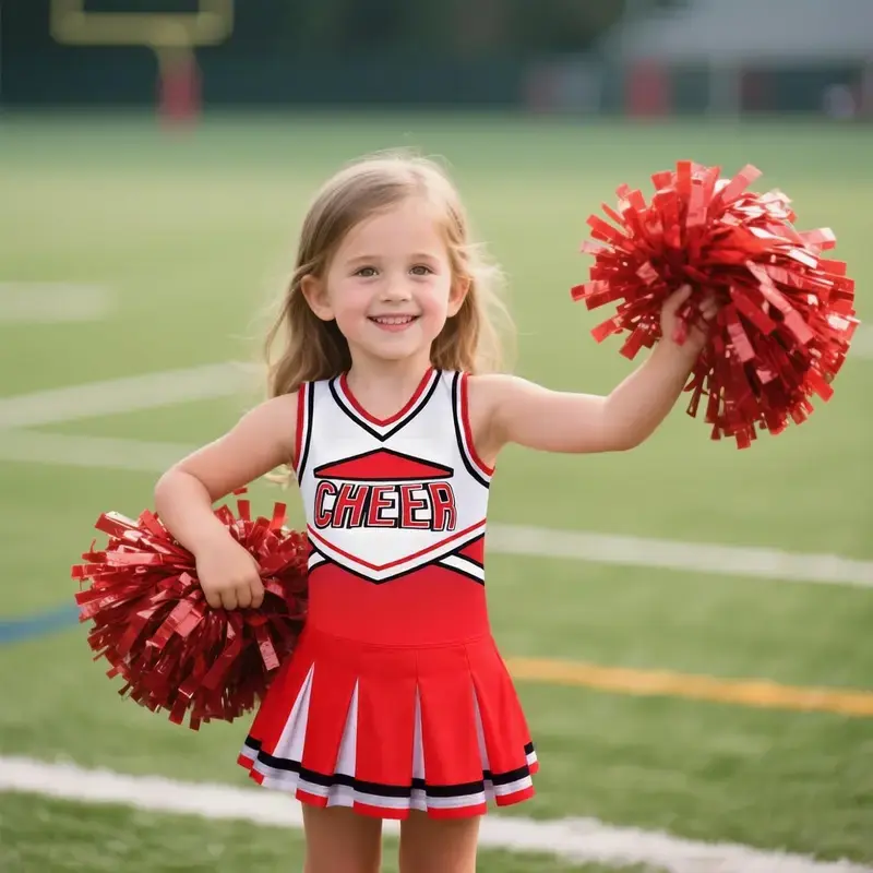 Cheerleader Costume for Girls Cheerleading Outfit with Pom Poms Halloween Dress Up Party