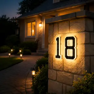 Solar Lighted 9/6.7/4.7 Inch House Numbers for Outside, Waterproof LED Address Numbers Signs , House Numbers Light,Modern Farmhouse Illuminated Sign Decor illuminate exterior modern house number diy personalisation Signage Personalized Plaque door