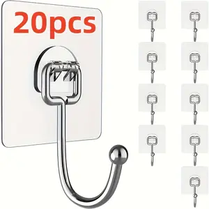 20 heavy-duty adhesive wall hooks made of 50% metal, odorless, no need for power, no need for batteries - rust proof, waterproof, strong stainless steel hooks, suitable for bathroom products