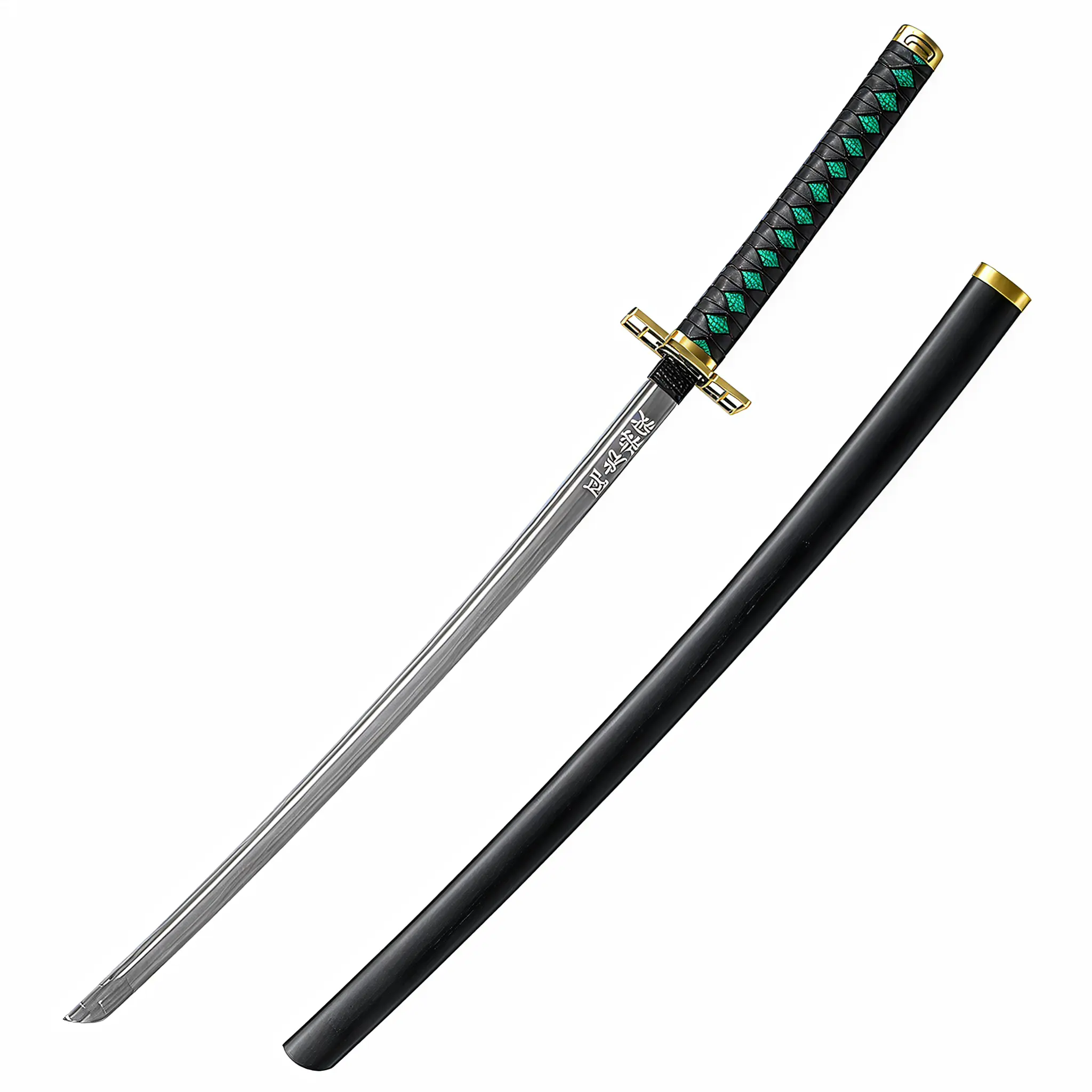 40.7in Mist Breathing Master Inspired Katana - Premium Blunt Prop Toy Sword with Geometric Gold-Trim Guard, Matte Black Anime Room Display