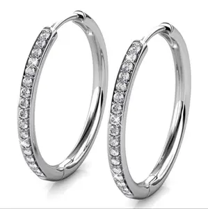XIANYA Iced Out Cubic Zirconia Hoop Earrings for Women Men, Hypoallergenic Stainless Steel Huggie Hoops, Silver Bling Earring Y2K Hip Hop Jewelry Gift