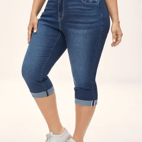 BLOOMCHIC Women's Plus Size High Waisted Butt Lifting Skinny Jeans [M-6X] - Tummy Control Stretch Denim Capri Bottoms with Pocket & Zipper, Slim Fit Cropped Summer Casual Curve Flattering Women's Clothes