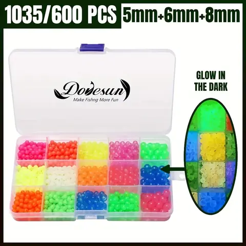 Dovesun Glow-in-the-Dark Knot-Safe Fishing Beads Kit, 1035pcs Long-Lasting Soft Rubber Beads (5mm, 6mm-8mm) for All Anglers, Terminal Tackle, Line Damage Buffer, Protect Knots & Reduce Tangles, Spinner Rig Compatible